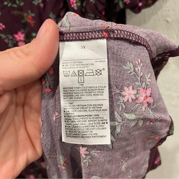 Old Navy Dress Women's 3X Maroon Floral Slit Puff Sleeve Maxi Cottage Prairie - Picture 8 of 9